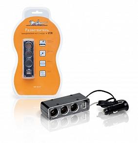 AIR LINE ASP-3U-07 Прикуриватель-разветвитель на 3 гнезда + USB (черный)